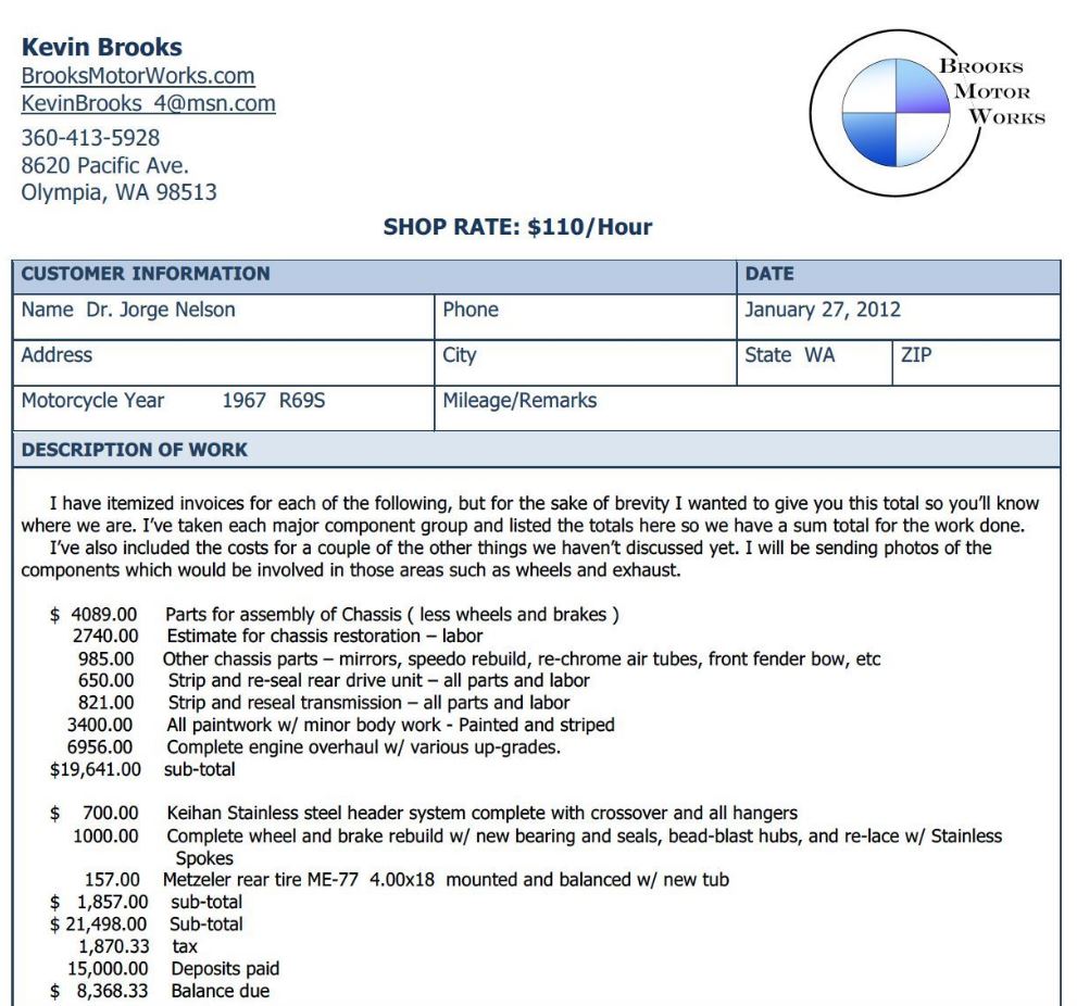 BMW R69S – Invoice | Bike-urious